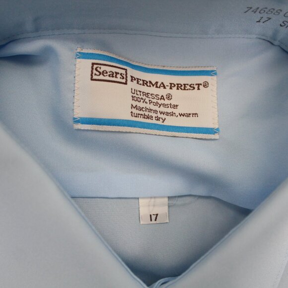 Vintage Sears Dress Shirt Mens 17 Blue Perma Prest Ultressa Polyester S/S Button - Picture 8 of 12